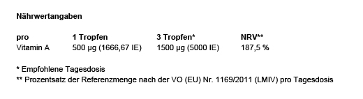 VITAMIN A 500 µg högdoserade veganska droppar, 50 ml
