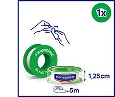 HANSAPLAST Känsligt fixeringsplåster 1,25 cm x 5 m, 1 st