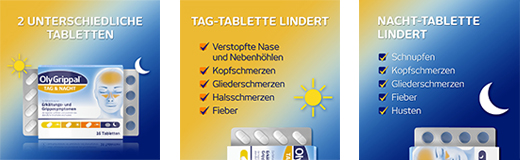 OLYGRIPPAL Dag & Natt 500 mg/60 mg tabletter, 16 st