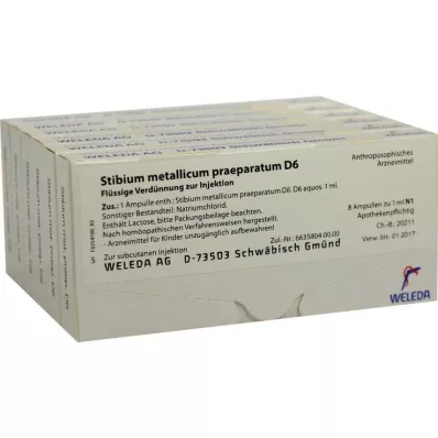 STIBIUM METALLICUM PRAEPARATUM D 6 Ampuller, 48X1 ml STIBIUM METALLICUM PRAEPARATUM D 6 Ampuller, 48X1 ml