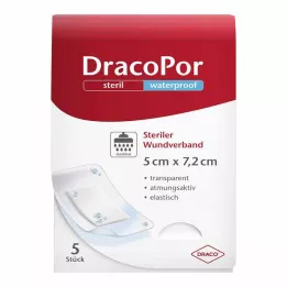 DRACOPOR vattentätt sårförband 5x7,2 cm sterilt, 5 st