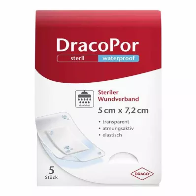 DRACOPOR vattentätt sårförband 5x7,2 cm sterilt, 5 st