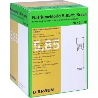 NATRIUMCHLORID 5,85% brun MPC Infusionslösning, 20X20 ml