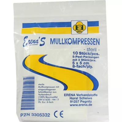 ERENA Gasvävskompress, 5x5 cm, steril, 8x5, 5X2 st ERENA Gasvävskompress, 5x5 cm, steril, 8x5, 5X2 st
