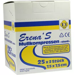 ERENA Gasvävskompress 7,5x7,5 cm steril 8x, 25X2 st