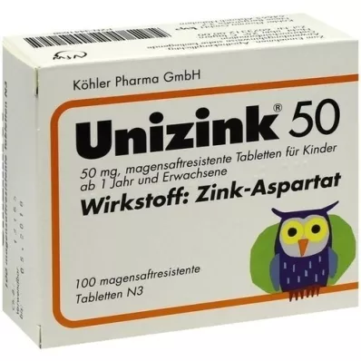 UNIZINK 50 enterotabletter, 100 st