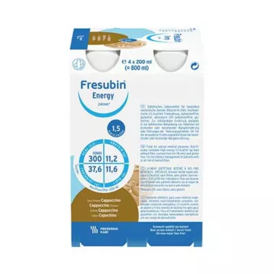 FRESUBIN ENERGY DRINK Cappuccino-dricksflaska, 4X200 ml FRESUBIN ENERGY DRINK Cappuccino-dricksflaska, 4X200 ml