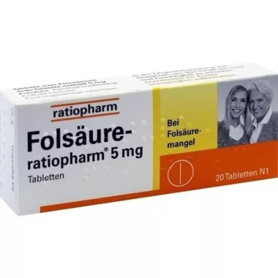 FOLSÄURE-RATIOPHARM 5 mg tabletter, 20 st