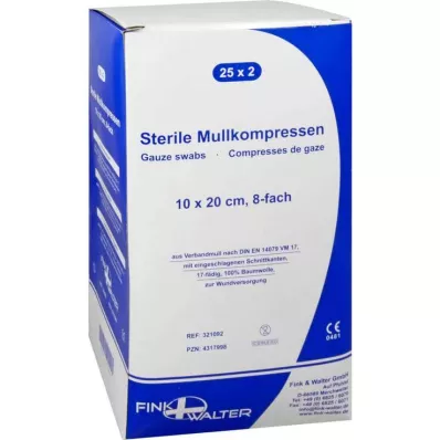 MULLKOMPRESSEN 10x20 cm steril 8x, 25X2 st MULLKOMPRESSEN 10x20 cm steril 8x, 25X2 st