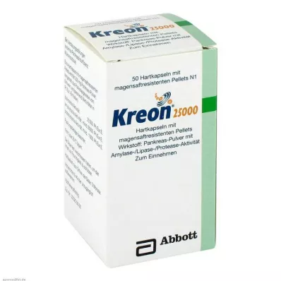 KREON 25 000 hårda kapslar med enterikaklädda pellets, 50 st