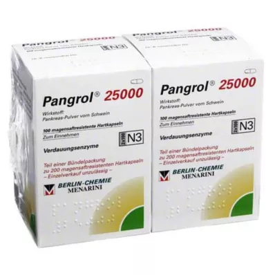 Pangrol 25000 hårda kapslar med mag-resistent belagd hud, 200 stycken Pangrol 25000 hårda kapslar med mag-resistent belagd hud, 200 stycken