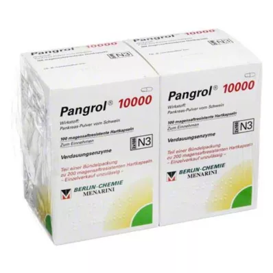 Pangrol 10000 hårda kapslar med mag-resistent belagd hud, 200 stycken Pangrol 10000 hårda kapslar med mag-resistent belagd hud, 200 stycken