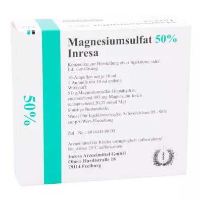 MAGNESIUMSULFAT 50% Inresa konc.för inj./inf.l., 10X10 ml