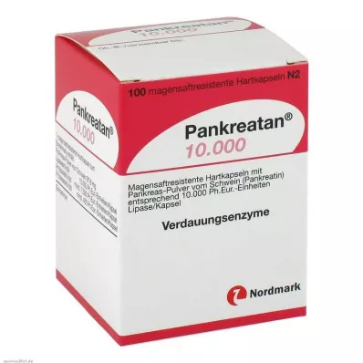Pankreatan 10 000 mag-resistenta kapslar, 100 stycken Pankreatan 10 000 mag-resistenta kapslar, 100 stycken