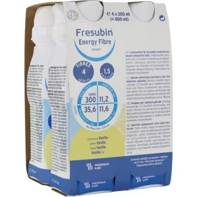 FRESUBIN ENERGY Fiber DRINK Vanilj Dryckesflaska, 4X200 ml
