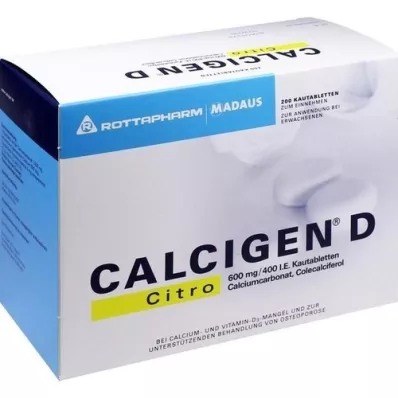 CALCIGEN D Citro 600 mg/400 I.E. Tuggtabletter, 200 st