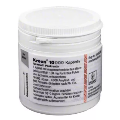 Kreon 10 000 hårda kapslar med gastroresistenta belagda pellets, 200 stycken Kreon 10 000 hårda kapslar med gastroresistenta belagda pellets, 200 stycken