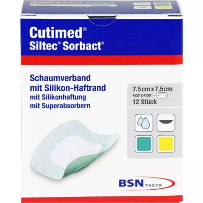 CUTIMED Siltec Sorbact PU-Bandage 7,5x7,5 cm, 12 st