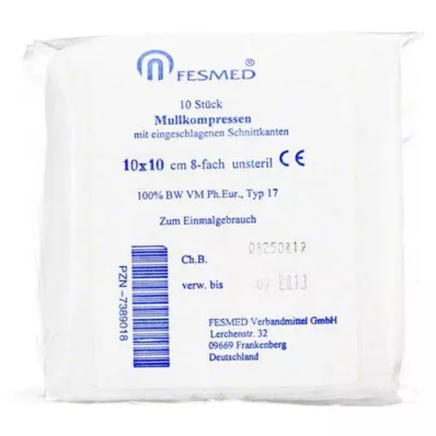 Gazekompresser ES 10x10 cm icke-sterila 8-faldiga, 10 stycken Gazekompresser ES 10x10 cm icke-sterila 8-faldiga, 10 stycken