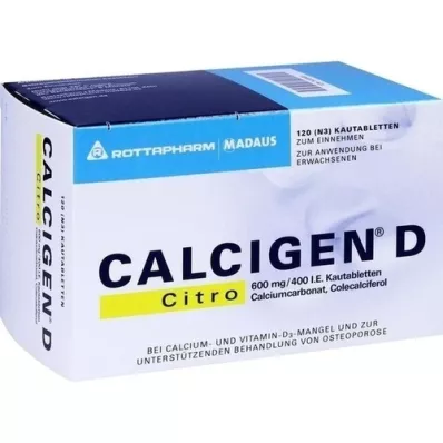 CALCIGEN D Citro 600 mg/400 I.U. Tuggtabletter, 120 st