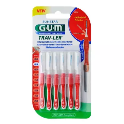 GUM TRAV-LER 0,8mm ljus röd interdental+6kapslar, 6 st