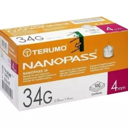 TERUMO NANOPASS 34 Pen Cannula 34 G 0,18x4 mm, 100 st