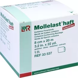 MOLLELAST självhäftande latexfria bandage 8 cmx20 m vita, 1 st