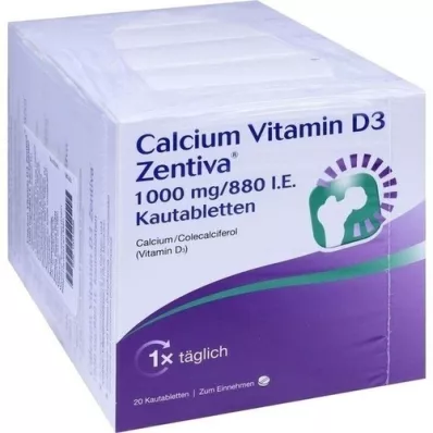 CALCIUM VITAMIN D3 Zentiva 1000 mg/880 I.E. tuggtablett, 100 st
