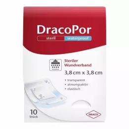 DRACOPOR vattentätt sårförband 3,8x3,8 cm sterilt, 10 st