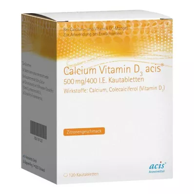 CALCIUM VITAMIN D3 acis 500 mg/400 I.U. Tuggtablett, 120 st