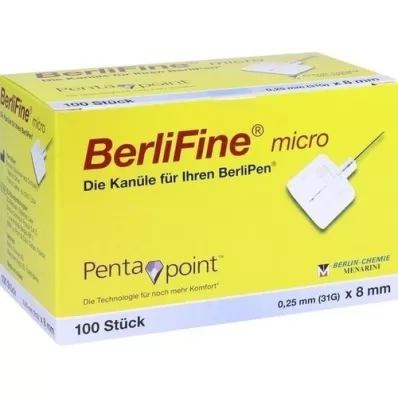 BERLIFINE mikrokanyler 0,25x8 mm, 100 st