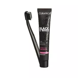 CURAPROX black is white charcoal tandkräm och borste, 1 st