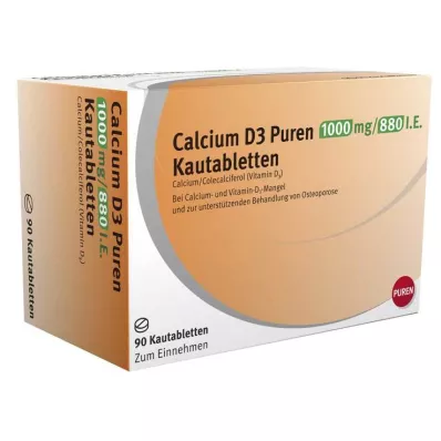 Calcium D3 Puren 1000 mg / 880 IE tuggtabletter, 90 st Calcium D3 Puren 1000 mg / 880 IE tuggtabletter, 90 st