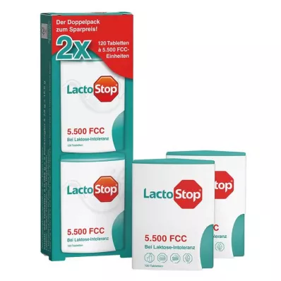 Lactostop 5 500 FCC tabletter klickdispenser dubbelförpackning, 2x120 st Lactostop 5 500 FCC tabletter klickdispenser dubbelförpackning, 2x120 st