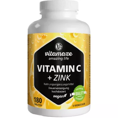 VITAMIN C 1000 mg högdos+zink veganska tabletter, 180 st