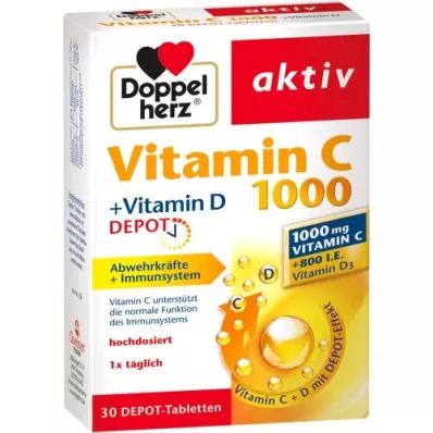 DOPPELHERZ Vitamin C 1000+Vitamin D Depot aktiv, 30 st