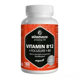 VITAMIN B12 1000 µg högdos +B9+B6 veganska tabletter, 180 st