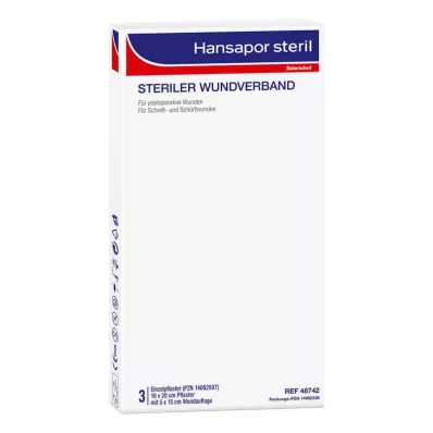 HANSAPOR sterilt sårförband 10x20 cm, 3 st