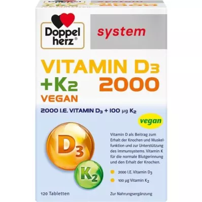 DOPPELHERZ Vitamin D3 2000+K2 systemtabletter, 120 st