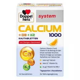 DOPPELHERZ Kalcium 1000+D3+K2 system tuggtabletter, 60 st