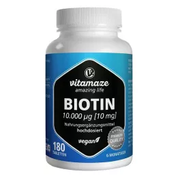 BIOTIN 10 mg högdoserade veganska tabletter, 180 st