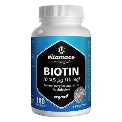 BIOTIN 10 mg högdoserade veganska tabletter, 180 st