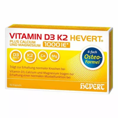 VITAMIN D3 K2 Hevert plus Ca Mg 1000 IE/2 kapslar, 60 st