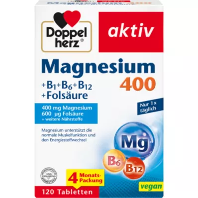 DOPPELHERZ Magnesium 400+B1+B6+B12+folsyra tbl, 120 st