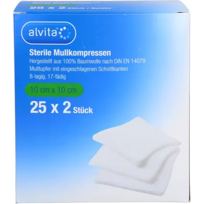 ALVITA Gasvävskompresser sterila 10x10 cm, 25X2 st