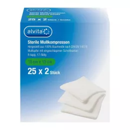 ALVITA Gasvävskompresser sterila 10x10 cm, 25X2 st