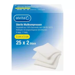 ALVITA Gasvävskompresser sterila 5x5 cm, 25X2 st