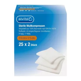 ALVITA Gasvävskompresser sterila 7,5x7,5 cm, 25X2 st