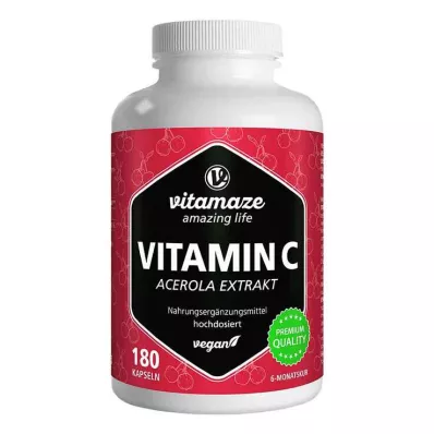 VITAMIN C 160 mg acerolaextrakt rena veganska kapslar, 180 st