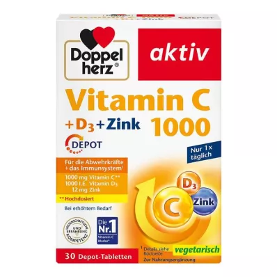 DOPPELHERZ Vitamin C 1000+D3+Zink Depåtabletter, 30 st DOPPELHERZ Vitamin C 1000+D3+Zink Depåtabletter, 30 st